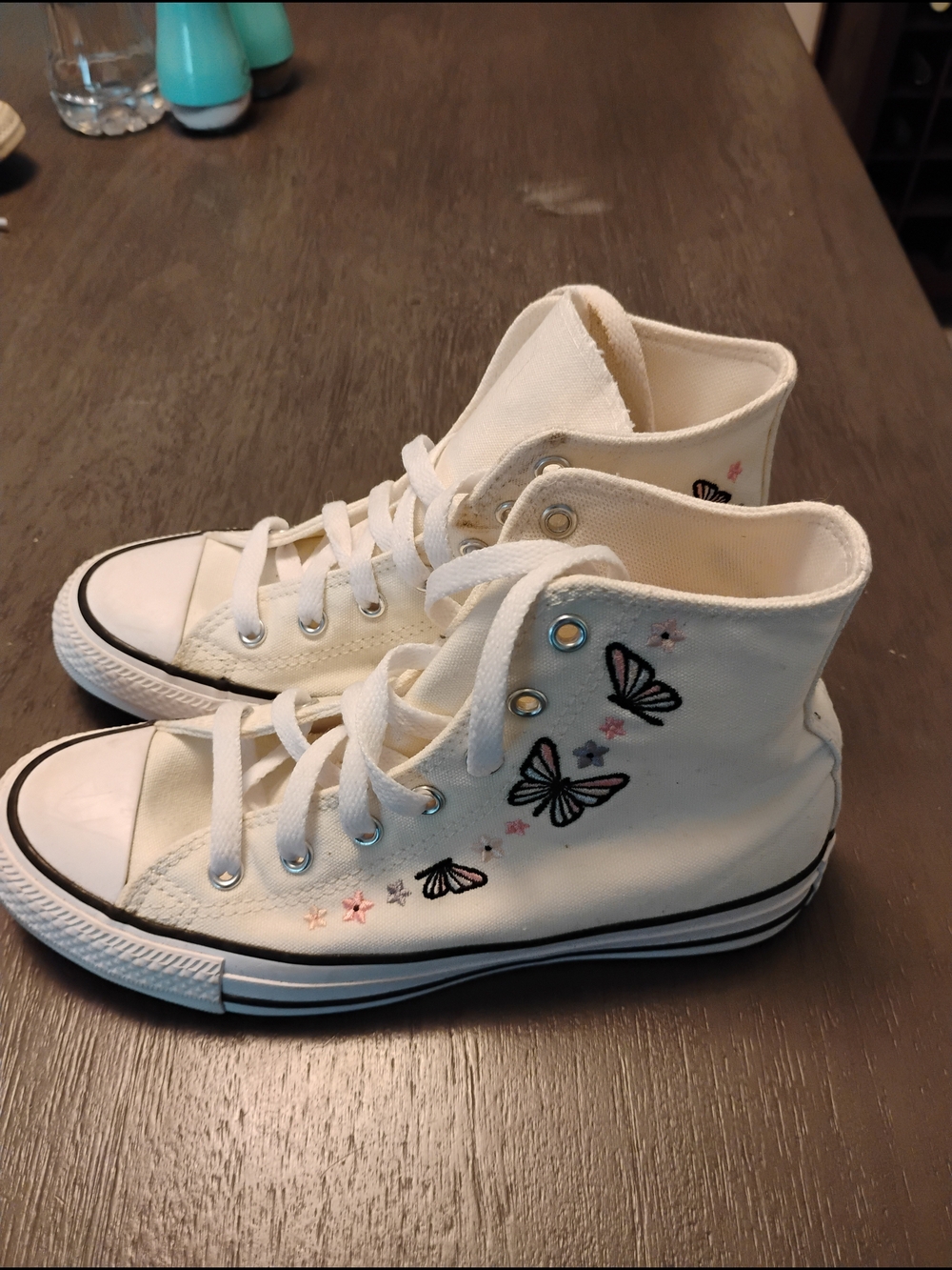 Converse Kids' White High-Top Sneakers with Butterfly Embroidery